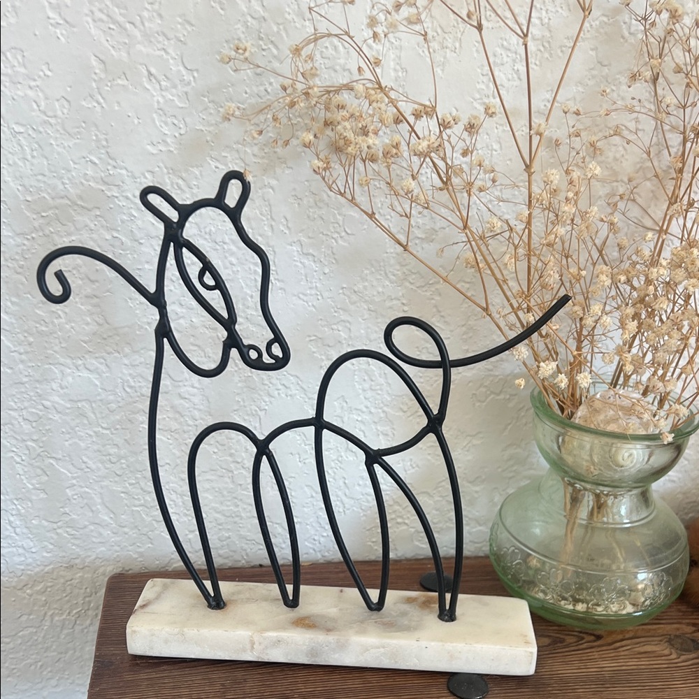 Wire Western Horse Sculpture on Marble Base